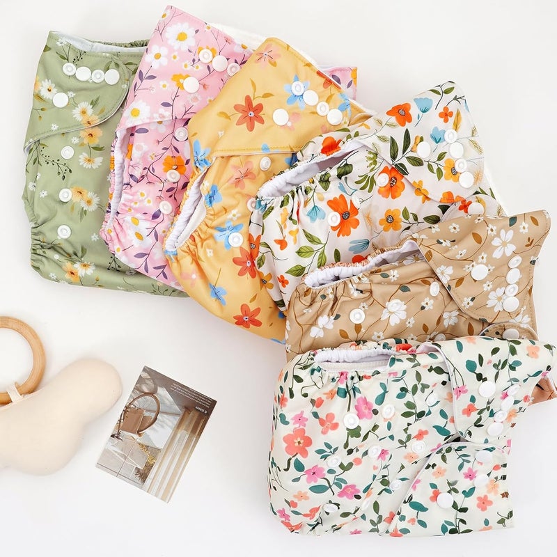 CoolaPeach 12 Set Reusable Adjustable Cloth Diapers for Newborn to 0-3 Years,One Size Washable Pocket Nappy Covers for Baby Girl and Boy,6 Pack Cloth Diapers+6pcs Microfiber Inserts (NCP05) - Image 3